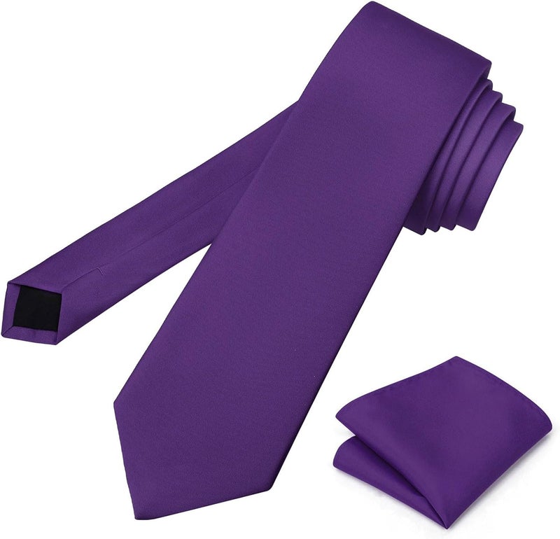 pensee Men's Tie Set Solid Pure Color 3.15" (8CM) Classic Formal Plain Necktie and Pocket Square Set For Men - Image 4